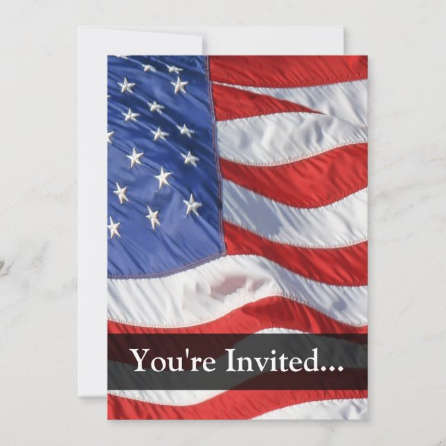 American Flag, Waving in Wind Invitation (Front)