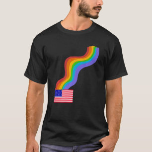 American Flag Wavy Rainbow ROYGBIV Pride in USA Ra T-Shirt