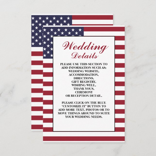 American Flag Wedding Detail Enclosure Card (Front/Back)