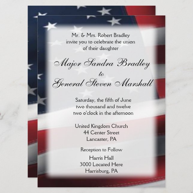 American Flag Wedding Invitation Military Theme (Front/Back)