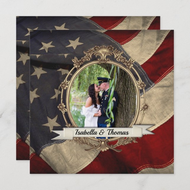 American Flag Wedding Invitation with Photograph 2 (Front/Back)