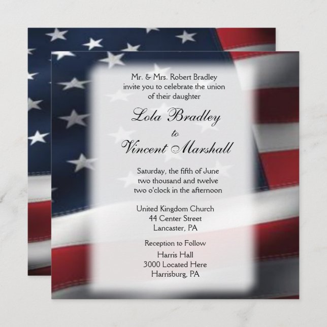 American Flag Wedding & Reception Invitations (Front/Back)