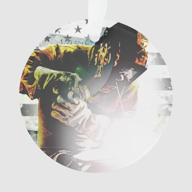 American Flag Welder Ornament (Front)