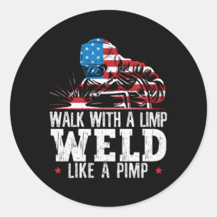 American Flag Welder Welding Distressed Classic Round Sticker