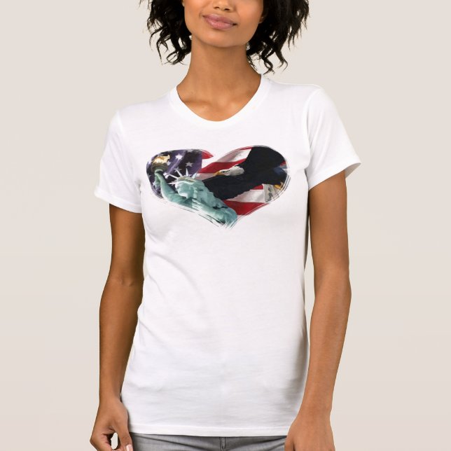 American Flag with American Eagle & Lady Liberty T-Shirt (Front)