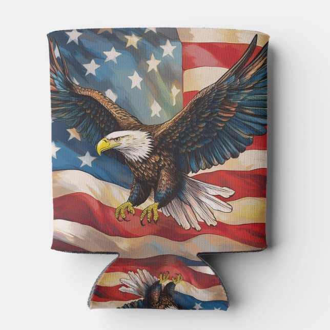 American Flag with Bald Eagle Can Cooler (Back)