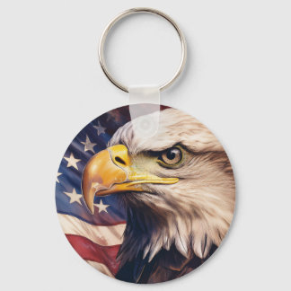 American Flag with Bald Eagle Head Key Ring