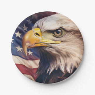 American Flag with Bald Eagle Head Paper Plate