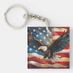 American Flag with Bald Eagle Key Ring