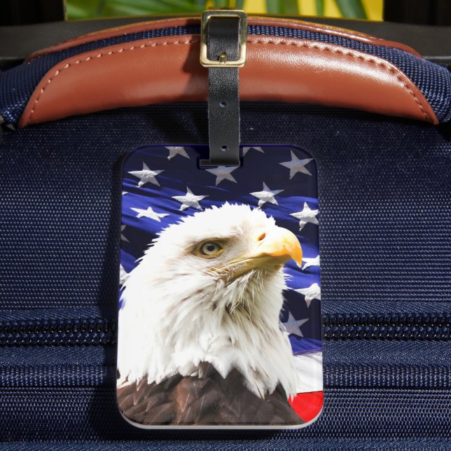 American Flag with Bald Eagle Luggage Tag (Front Insitu 2)