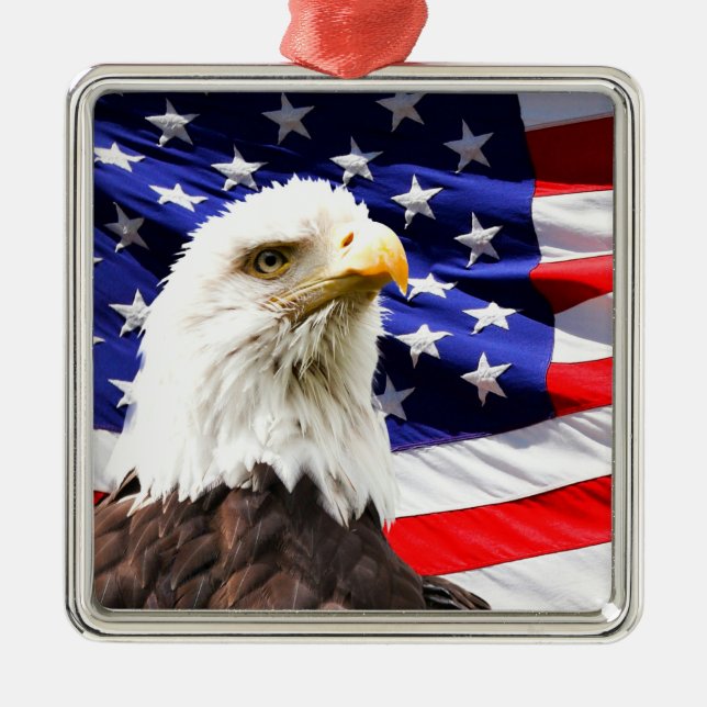 American Flag with Bald Eagle Metal Tree Decoration (Front)