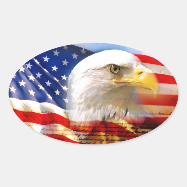 American Flag with Bald Eagle Oval Sticker (Front)