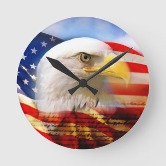 American Flag with Bald Eagle Round Clock