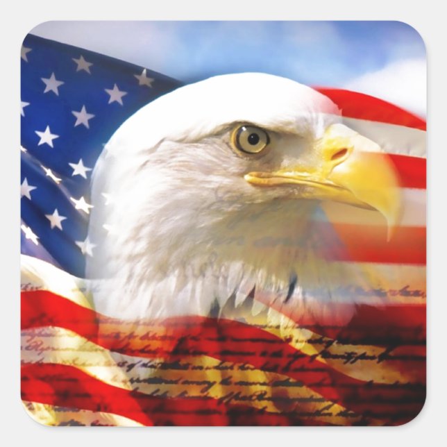 American Flag with Bald Eagle Square Sticker (Front)