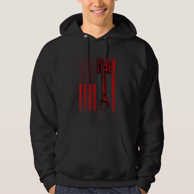 American Flag With Car Engine Piston   Graphic Des Hoodie (Front)