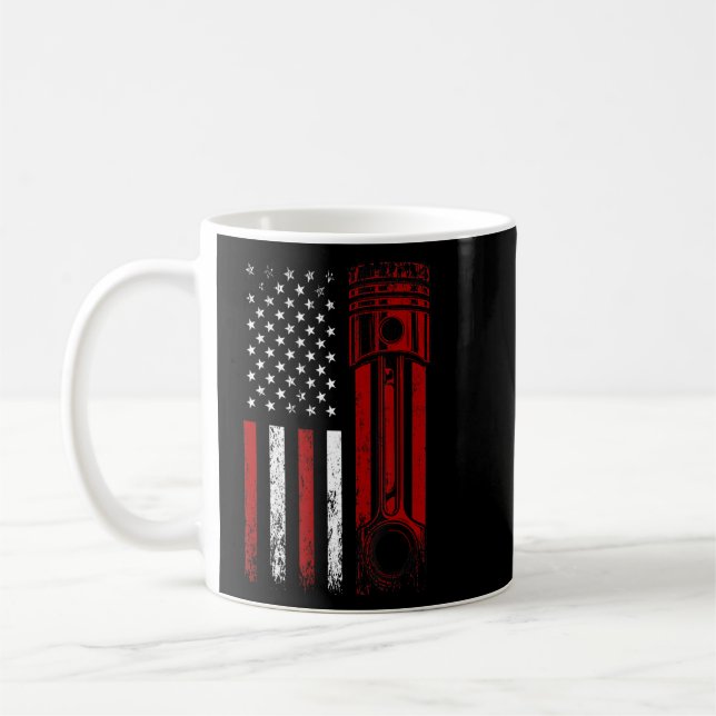 American Flag With Car Engine Piston  Graphic Desi Coffee Mug (Left)