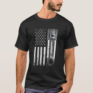 American Flag With Car Engine Piston  Graphic Desi T-Shirt