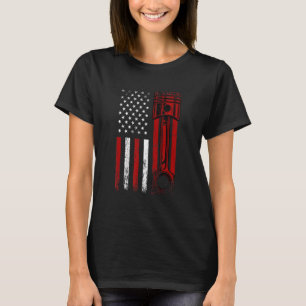 American Flag With Car Engine Piston Graphic Desi T-Shirt