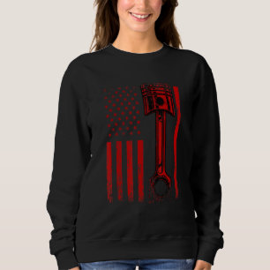 American Flag With Car Engine Piston Novelty Graph Sweatshirt