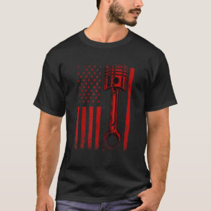 American Flag With Car Engine Piston Novelty Graph T-Shirt
