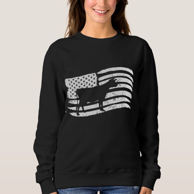 American Flag With Cow Vintage Look Sweatshirt (Front)