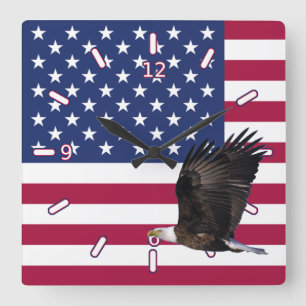 American Flag with Eagle Clock (Sq With Numbers)