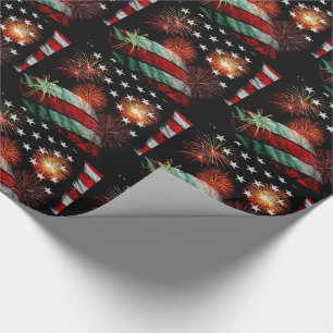 American flag with fireworks wrapping paper