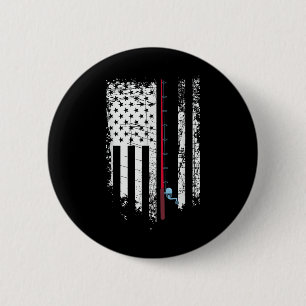 American Flag With Fishing Rod - Patriotic Fisher 6 Cm Round Badge