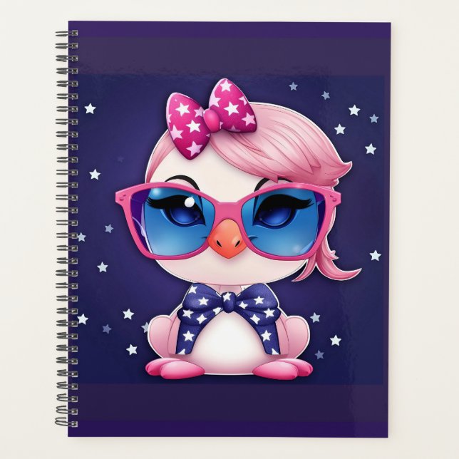 American Flag with Flamingo Cartoon-14484 Planner (Front)