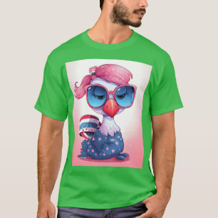 American Flag with Flamingo Cartoon-14484 T-Shirt