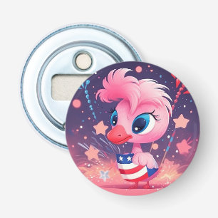American Flag with Flamingo Cartoon-69216 Bottle Opener