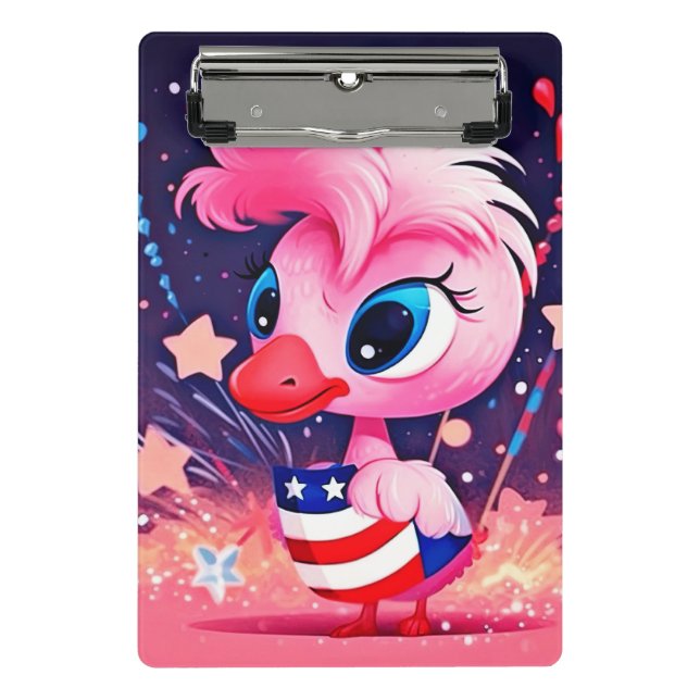 American Flag with Flamingo Cartoon-69216 Mini Clipboard (Front)