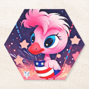 American Flag with Flamingo Cartoon-69216 Paper Coaster