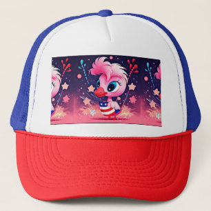American Flag with Flamingo Cartoon-69216 Trucker Hat