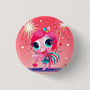 American Flag with Flamingo Cartoon-69217 3 Cm Round Badge