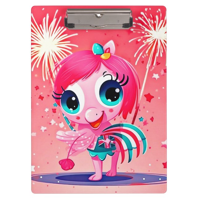 American Flag with Flamingo Cartoon-69217 Clipboard (Front)