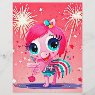 American Flag with Flamingo Cartoon-69217 Custom Letterhead