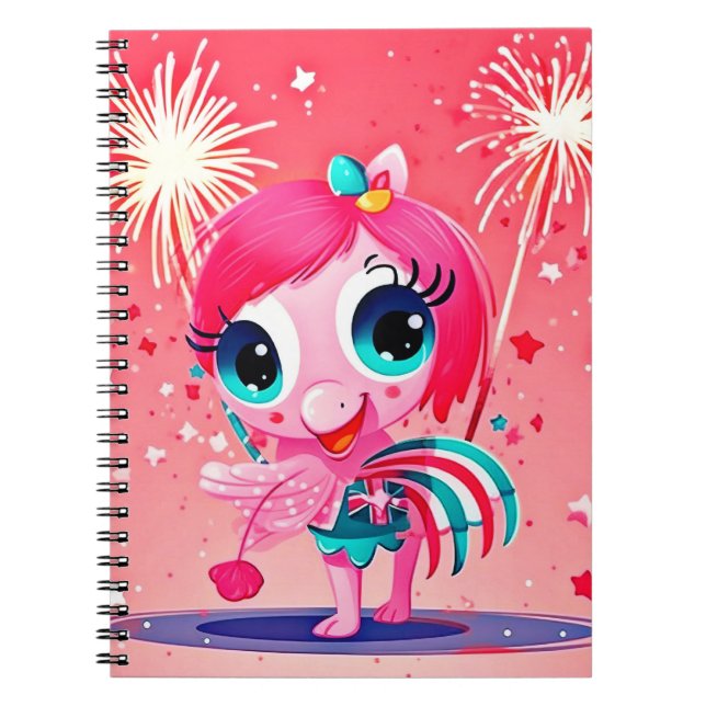 American Flag with Flamingo Cartoon-69217 Notebook (Front)