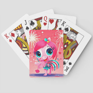 American Flag with Flamingo Cartoon-69217 Playing Cards