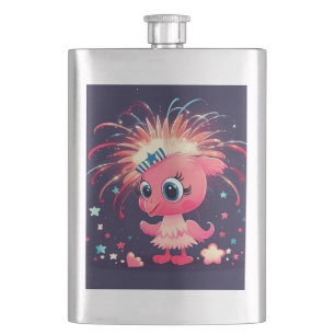 American Flag with Flamingo Cartoon-69218 Hip Flask