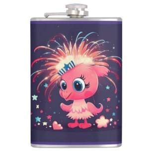 American Flag with Flamingo Cartoon-69218 Hip Flask