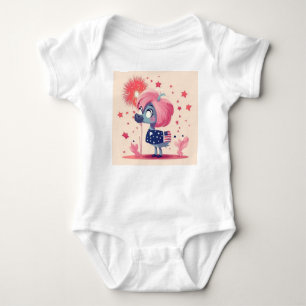 American Flag with Flamingo Cartoon-69219 Baby Bodysuit