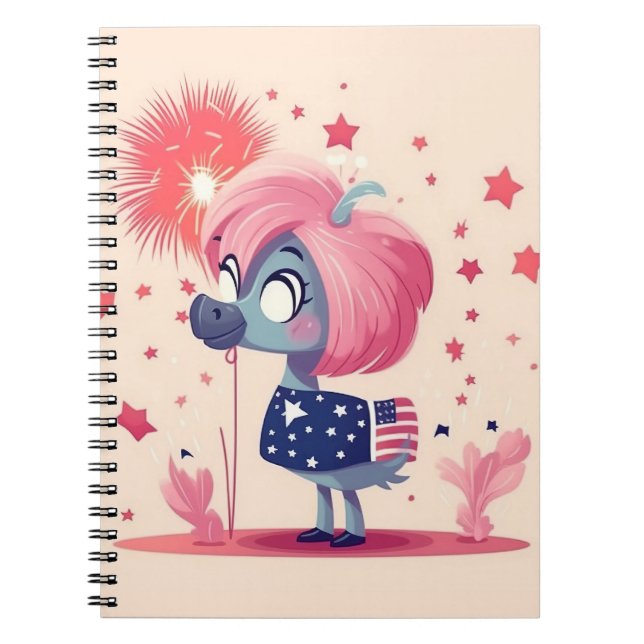 American Flag with Flamingo Cartoon-69219 Notebook (Front)