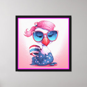 American Flag with Flamingo Cartoon-69679 Canvas Print