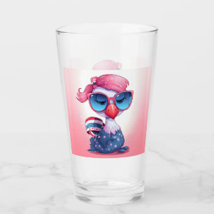 American Flag with Flamingo Cartoon-69679 Glass