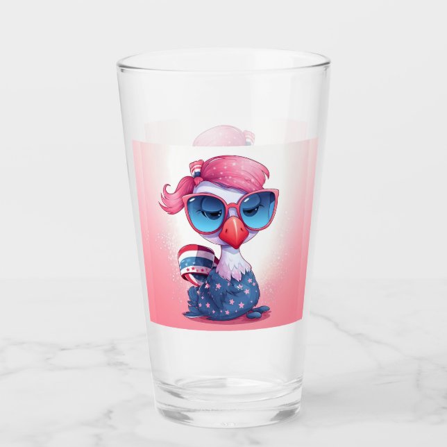 American Flag with Flamingo Cartoon-69679 Glass (Front)