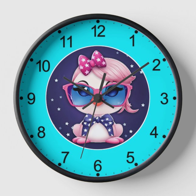 American Flag with Flamingo Cartoon-69680 Clock (Front)