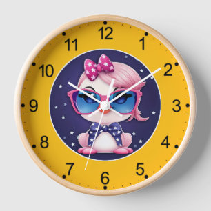 American Flag with Flamingo Cartoon-69680 Clock