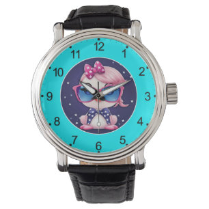 American Flag with Flamingo Cartoon-69680 Watch
