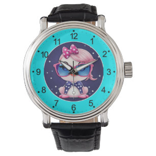 American Flag with Flamingo Cartoon-69680 Watch